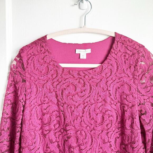 Garnet Hill Burgundy Lace Sheath Dress 3/4 Sleeve Scalloped Hemline 2 Classy - Picture 3 of 13